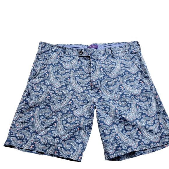 Alan Flusser Shorts Men's 38 Blue Paisley Colorful Linen Blend Preppy Beach - Picture 1 of 7